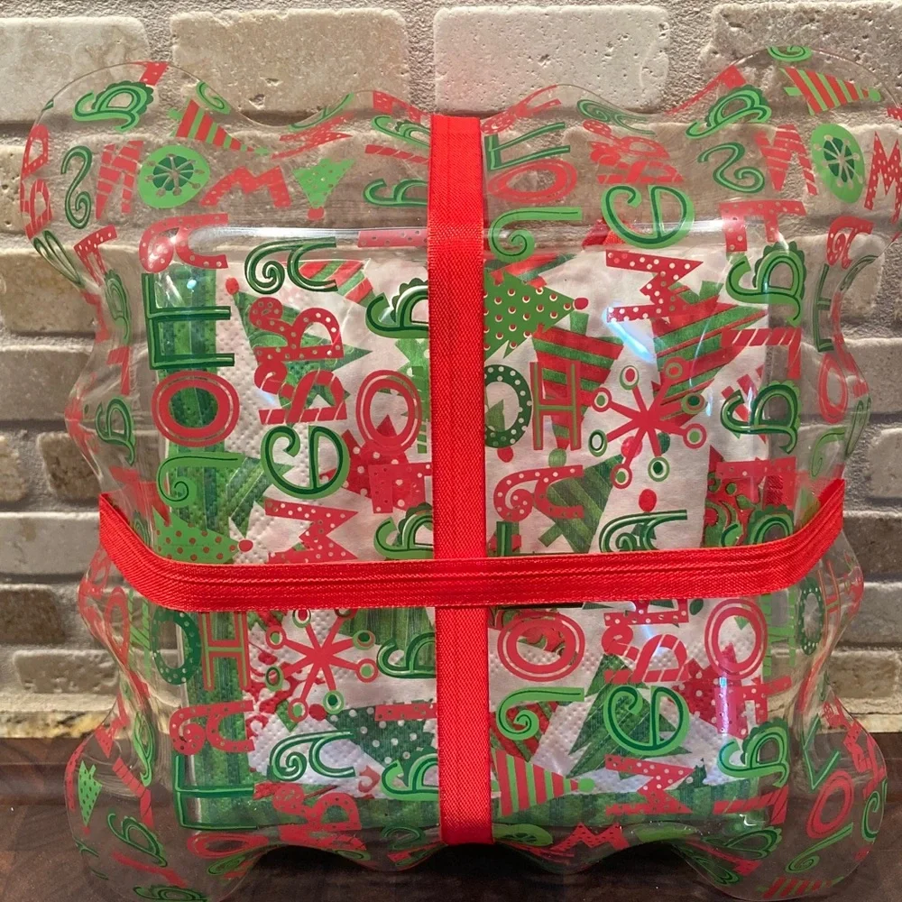Festive Christmas Party Napkins Set with Red Ribbon